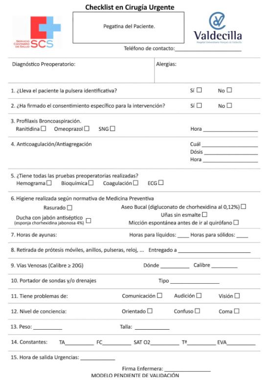 checklist quirúrgico